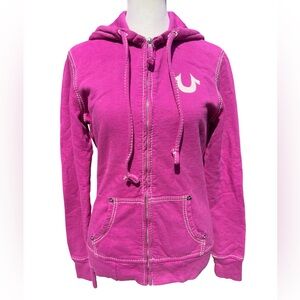VTG True Religion Horseshoe Full Zip Magenta Hoodie M Contrast-Stitch Y2K USA